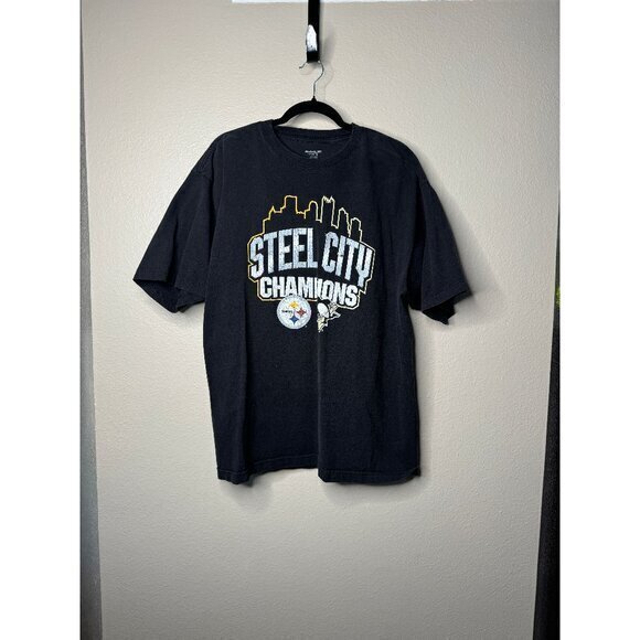 Reebok Men's Black Steel City Champions Shirt size‎ X-L short sleeve pittsburgh - Picture 1 of 6